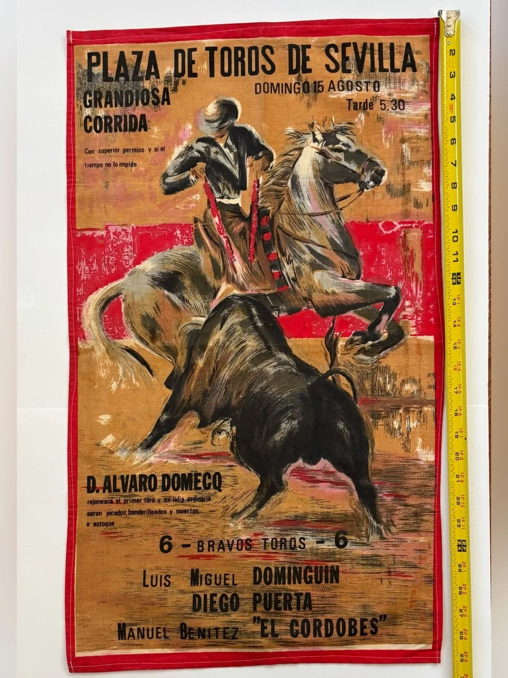 Vintage Linen Plaza de Toros de Sevilla Bullfight Tea Towel
